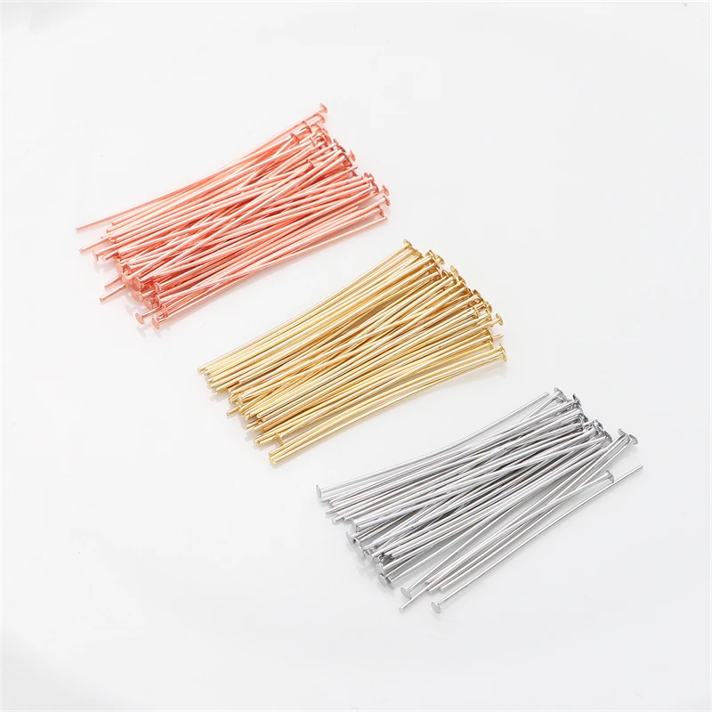 50Pcs/Lot 20/25/30/35/40/mm Color Retention Brass T-shaped Flat Head Pins Connectors For DIY Jewelry Finding Making Accessories