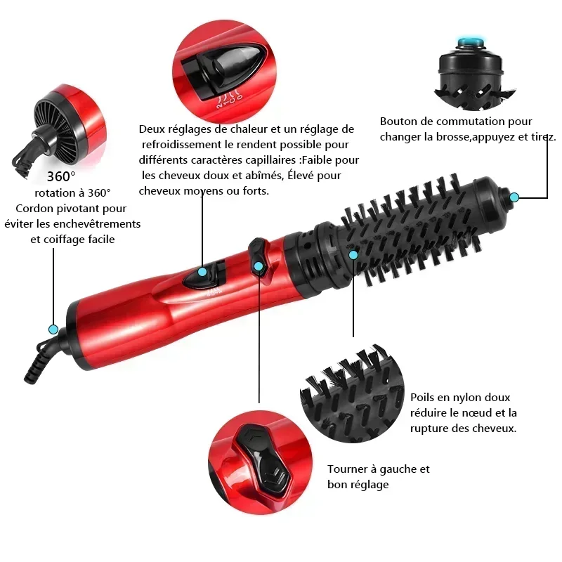 3-in-1 rotierender Haartrockner, elektrischer Kamm, Haarglätter, Bürste, Trockner, Bürste, Heißluftkamm, Negativ-Ionen-Haarstyler-Kamm