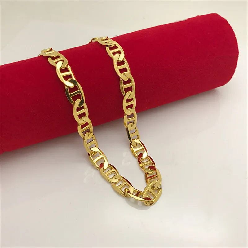 Korea Gold 24K Necklace Gold Plating Side Necklace For Men & Women Jewelry Gift 8MM50CM