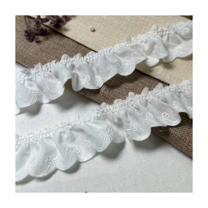 4CM Wide Modern White Cotton Embroidery Lace Fabric DIY Bow Knot Collar Trim Ribbon Sewing Tassel Guipure Wedding Cloth Decor