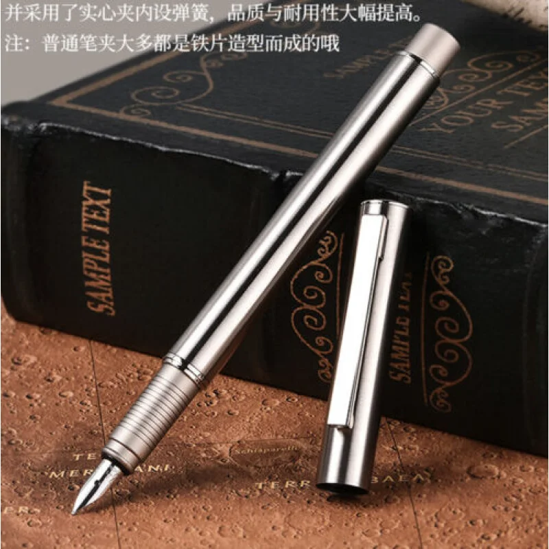 

A+ Hongdian Stainless Steel Fountain Pen Matte Silver F Nib 0.4mm Writing Gift Pen