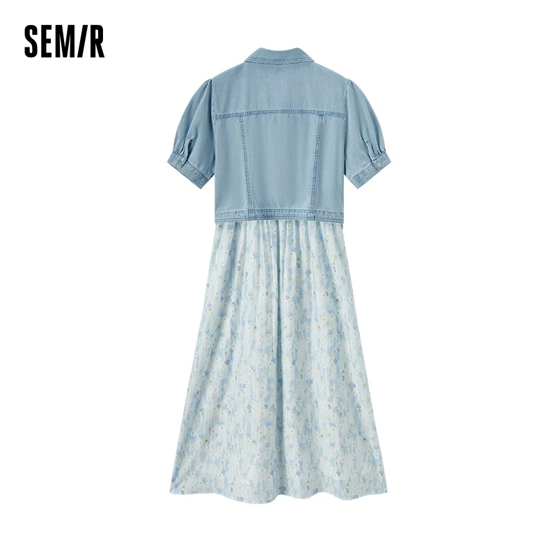 Semir abiti donna 2024 estate floreale Denim abito a due pezzi Design floreale Top in Denim e gonna abito Vintage femminile