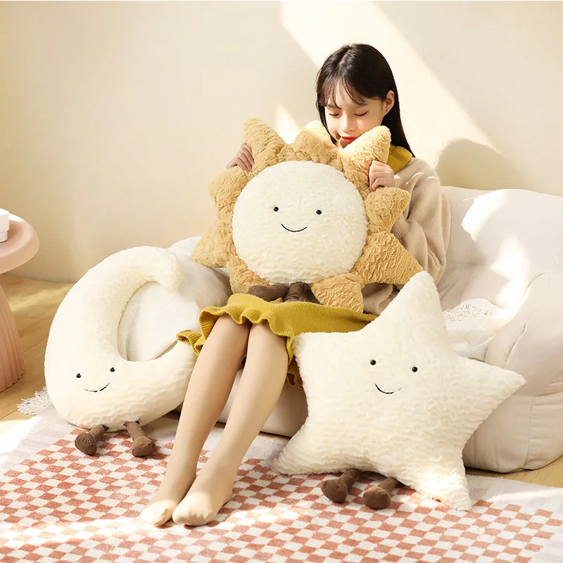 Cute Long Plush Sky Pillows Emotional Smile Sun/Moon/Star Shaped Pillow Sunshine Room Chair Decor Seat Cushion Best Xmas Birthda