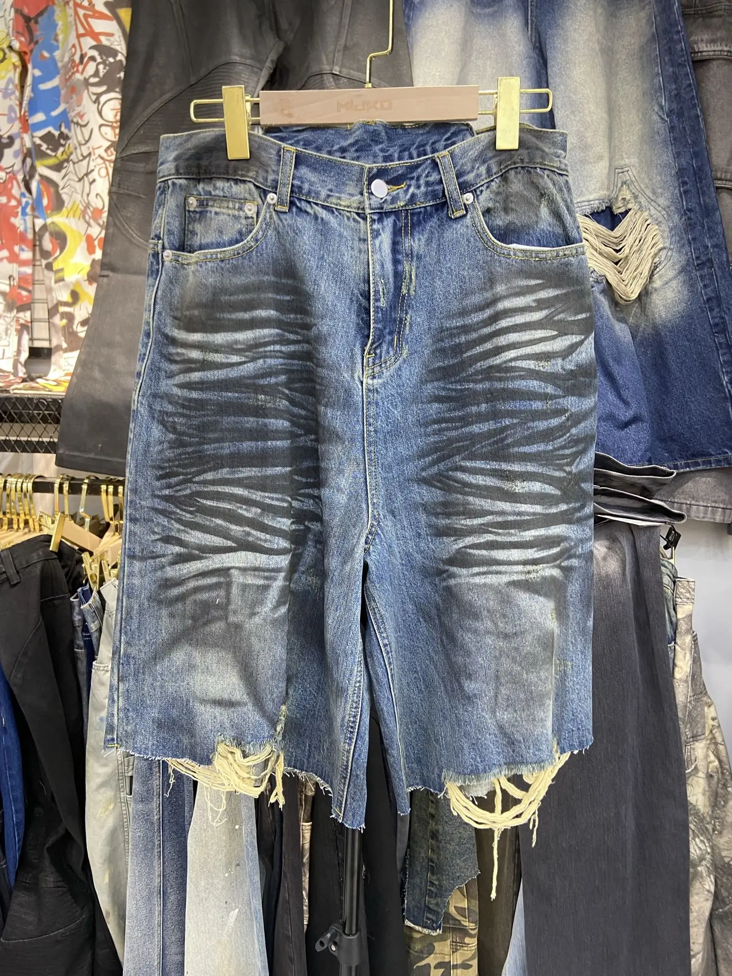 

Ретро американские брюки High Street Distred orts Six-Foot Pants Youthful Energy со средней талией, прямые брюки, чистый цвет, летние orts