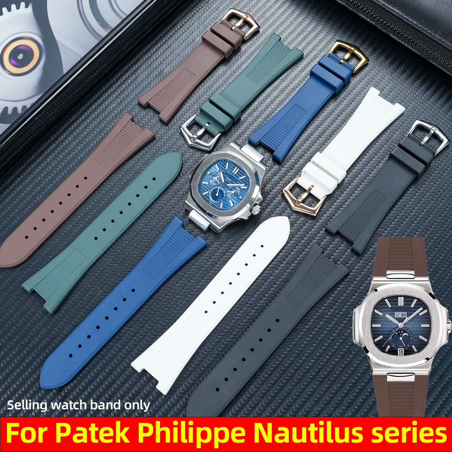 25*12mm Notch FKM watch Strap For Patek Philippe Nautilus 5711 5712 sotf fluororubber Watchband men sports rubber Band Bracelet