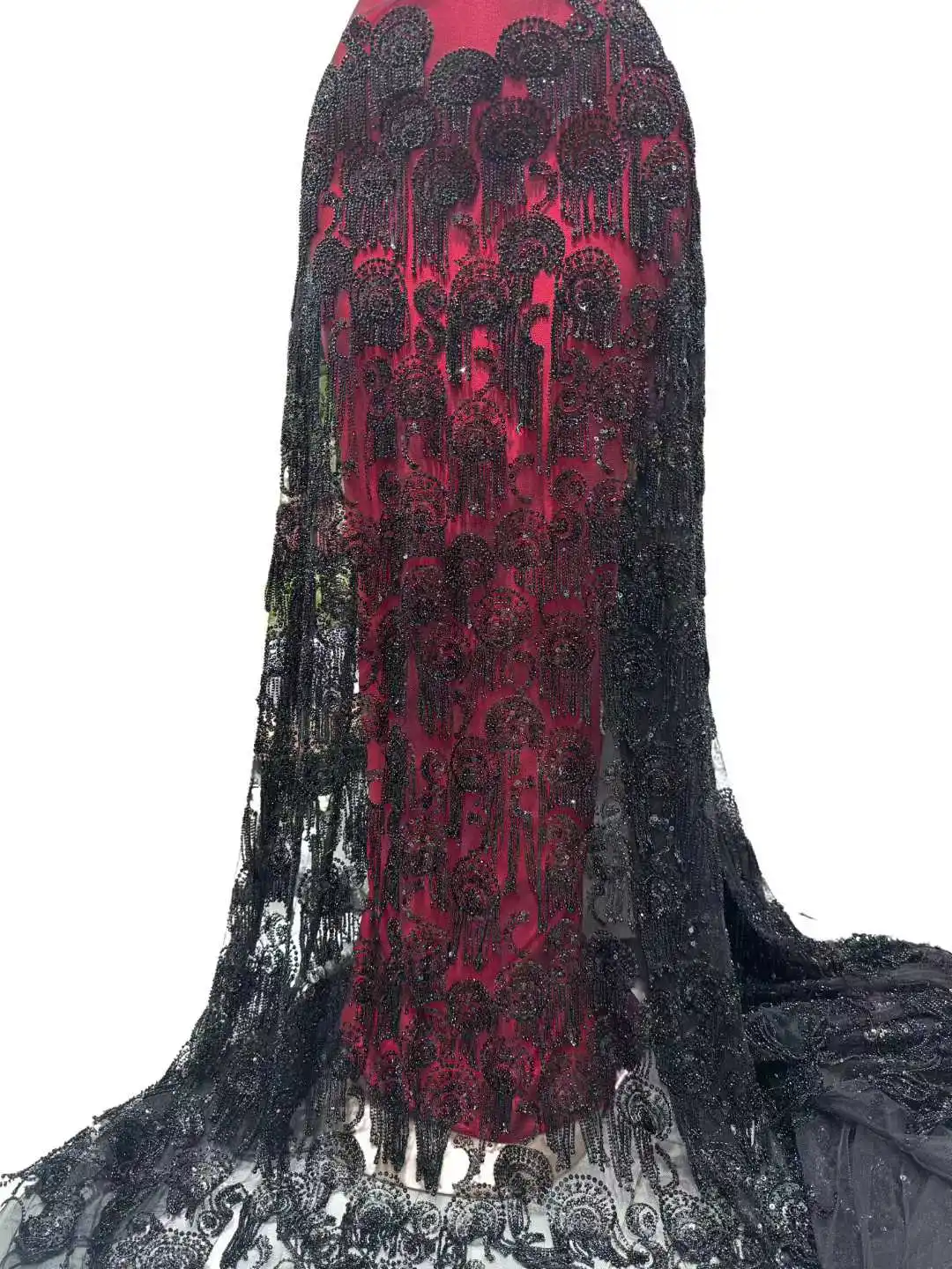 Nigerian Sequins Net Lace Fabric 2025 New High Quality African Beads Fabric Lace French Tulle Lace For Women Wedding Dress Party