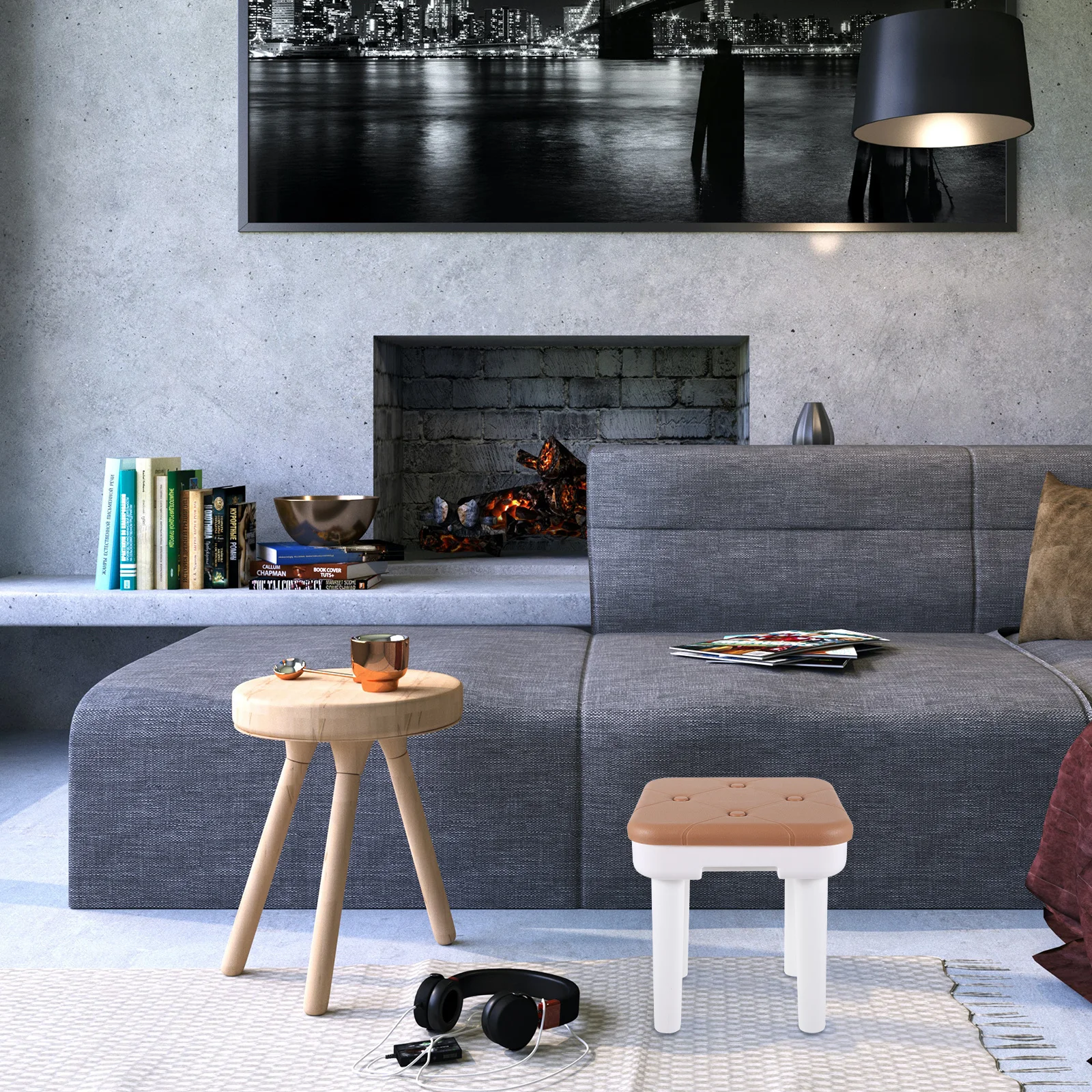 مقعد تقليد قوي مضاد للانزلاق، مقعد صغير منخفض القدم لتغيير الأحذية المنزلية ولوحة القراءة #3