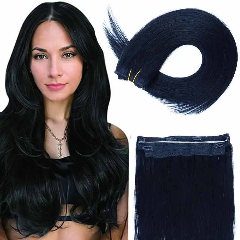 

Invisible Secret Fish Wire Extensions 14inch-20inch with Adjustable Hair Extensions Long Human Hair with Clips One Piece wig