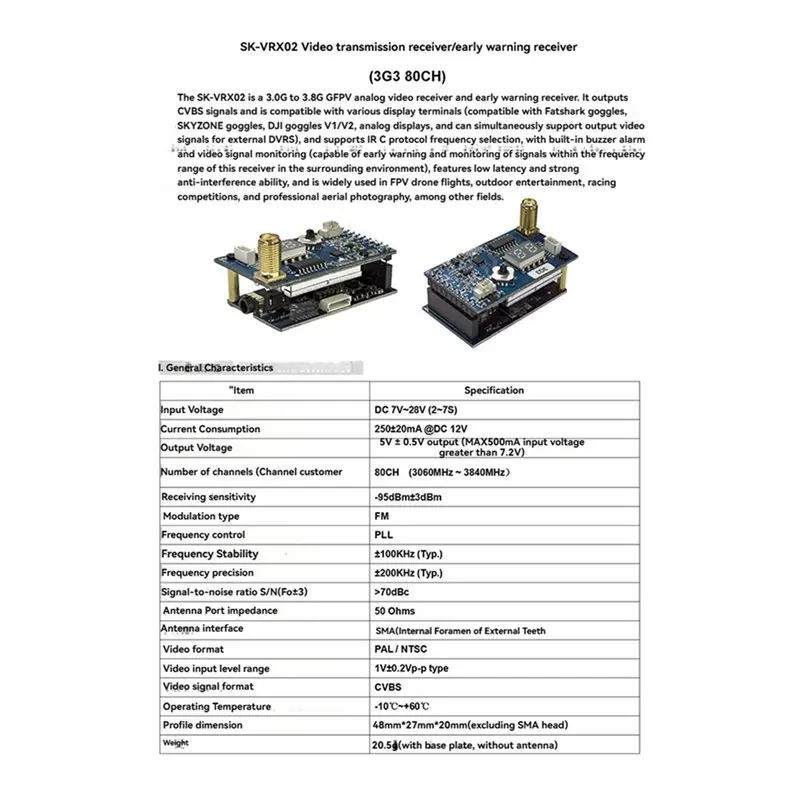 AED6-1.2G/1.3G/1.7G/2.2G 80CH VRX FPV Video Transmission Receiving Signal Alarms Auto Channel Scan For RC FPV Drone