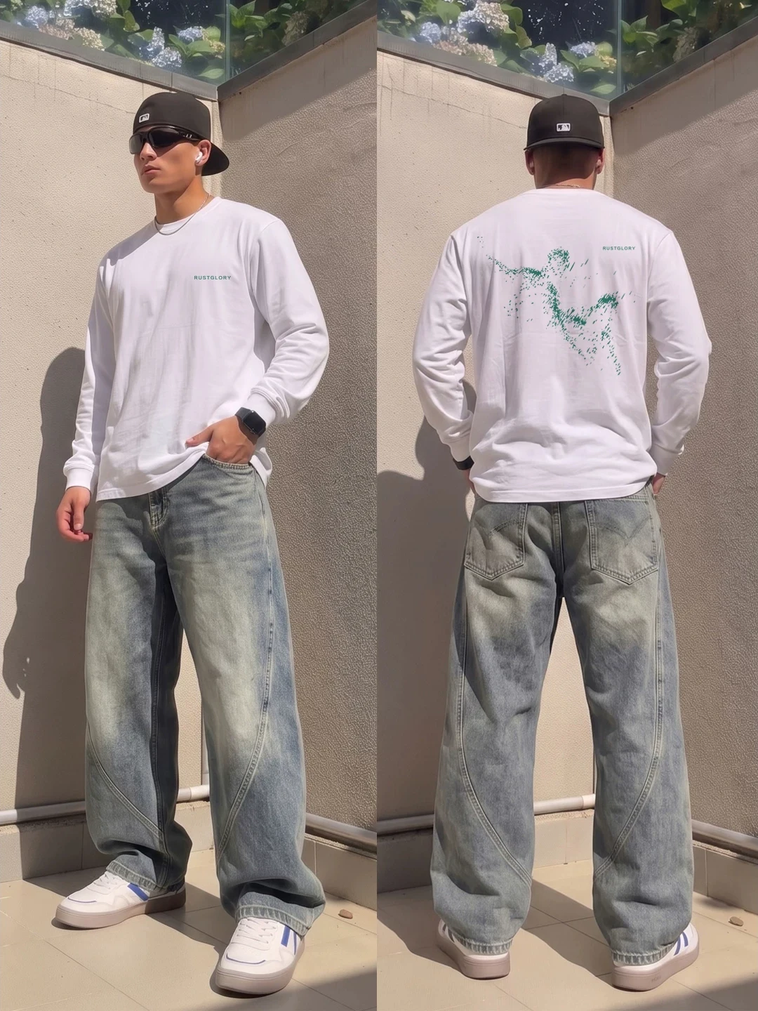 Camiseta Masculina de Manga Longa Estampada Hong Kong Trendy Brand American Future Mover - Casual, Versátil, Algodão, Outono/...