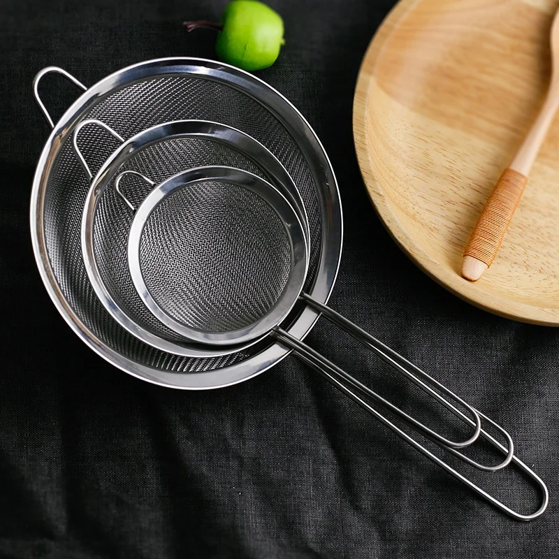 1pcs Stainless Steel Wire Fine Mesh Oil Strainer Flour Colander Sieve Sifter Pastry Baking Tools Kitchen Accessories