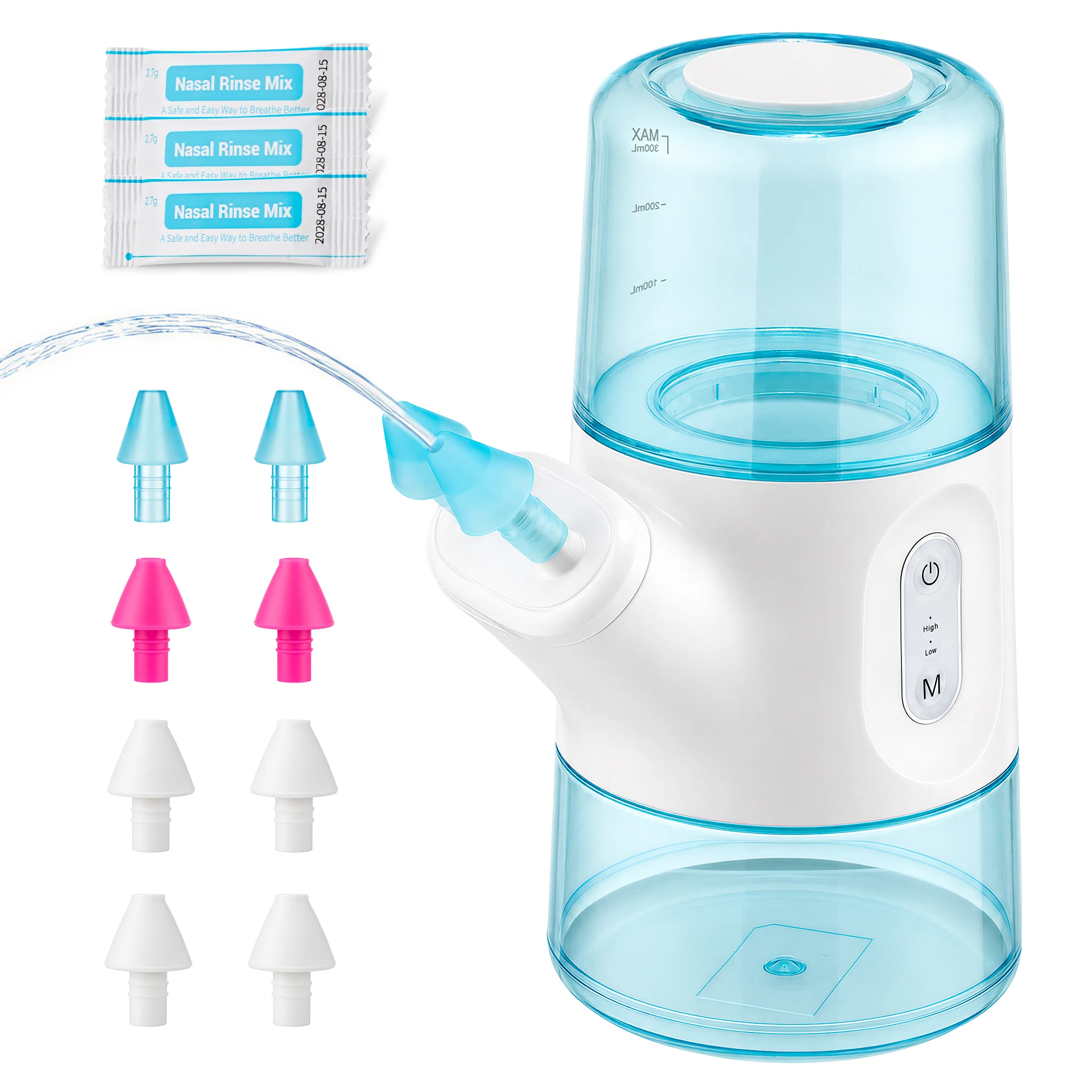 Rechargeable Nasal Irrigator,IPX7 Waterproof,300ml Dual-Chamber Tank,360° Rotating Tip,2 Pressure Modes,Sinus Rinse  Nasal Care
