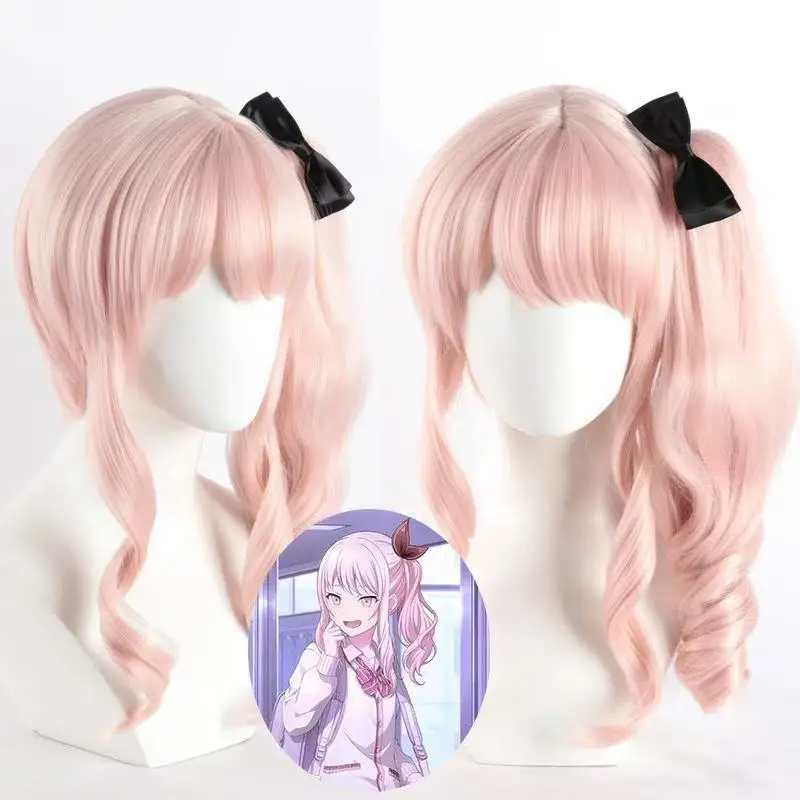 

1 piece of light pink side tied hair, long curly hair, world plan, colorful stage, Xiaoshan Ruixi anime styling, acting wig