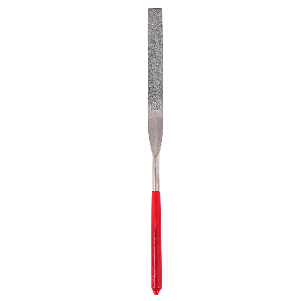 1 Pcs 180mm Long Art Craft Flat Diamond File Grinding Tool Red Silver Tone
