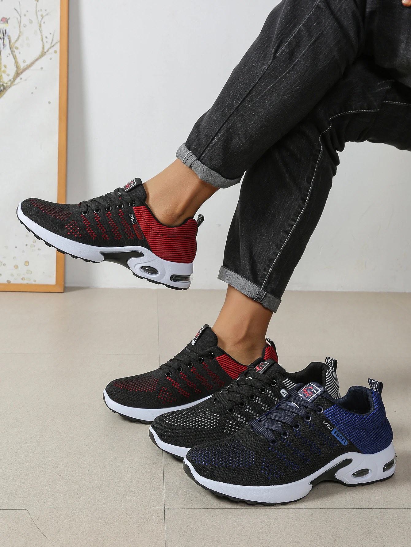 Atmungsaktive Schnür-Laufschuhe für Herren, Gestrickte Mesh-Freizeitschuhe, Bequeme Alltagsschuhe mit Gepolsterter Sohle – Detail 1