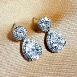 Huitan Gorgeous Drop Earrings for Women Shiny Luxury Waterdrop Cubic Zirconia Ear Accessories Fashion Wedding Bride Jewelry Gift