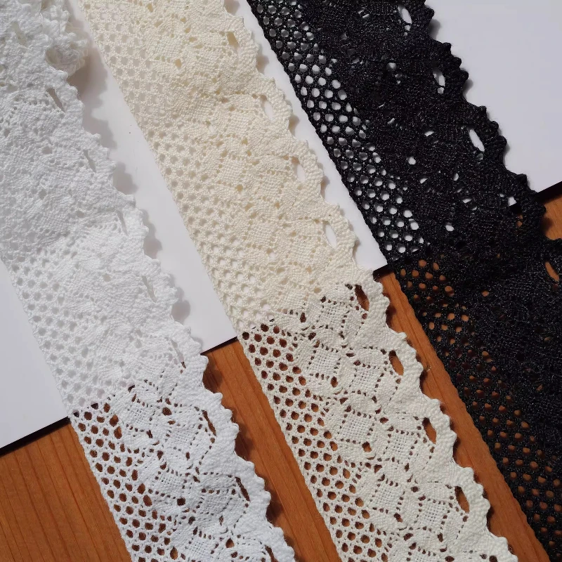 High Quality White Beige Black Cotton Embroidered Lace Net Ribbons Fabric Trim DIY Sewing Handmade Craft Materials 3.6cm Wide
