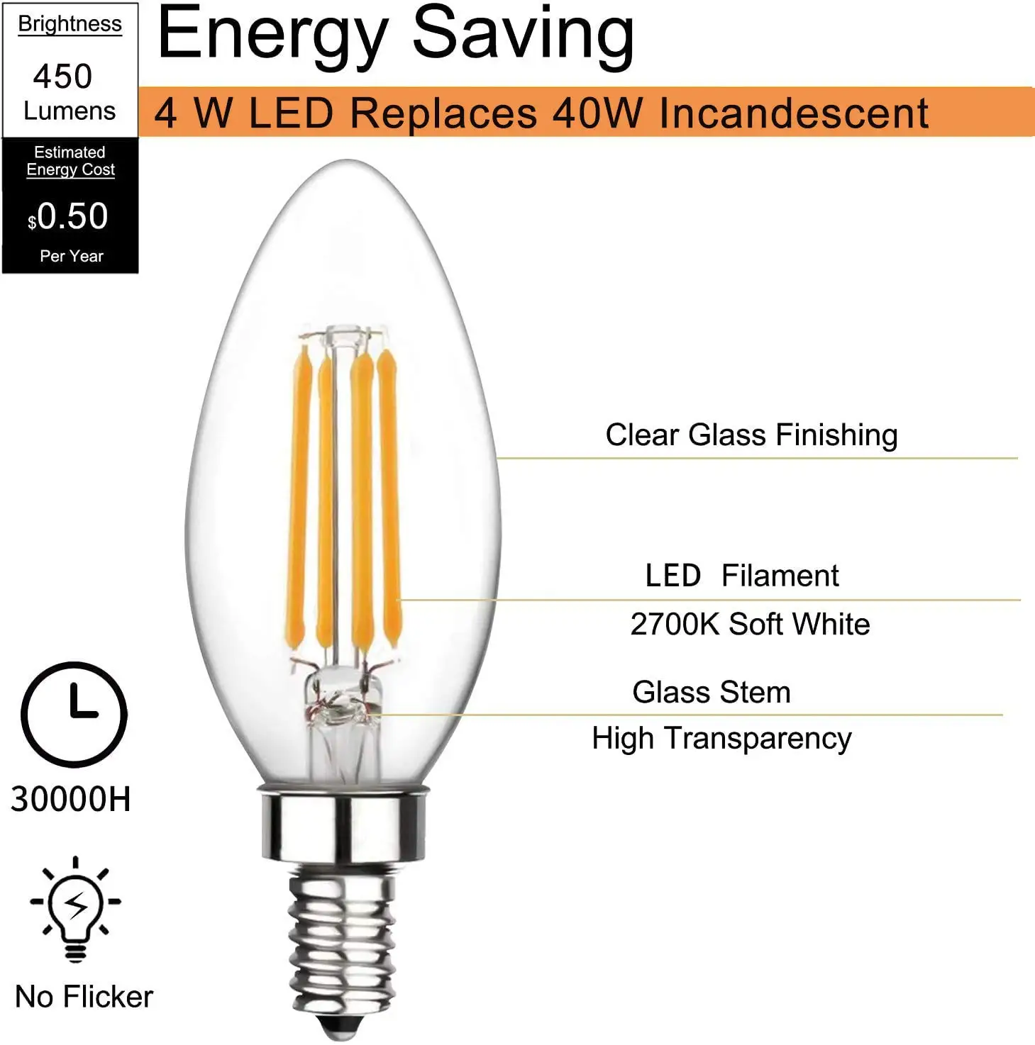 GANRILAND-bombillas Led E12 E14 para lámpara de araña, Bombilla Edison de cristal regulable, 4W, 6W, 2700K, 6000K, C35, 110V, 220V