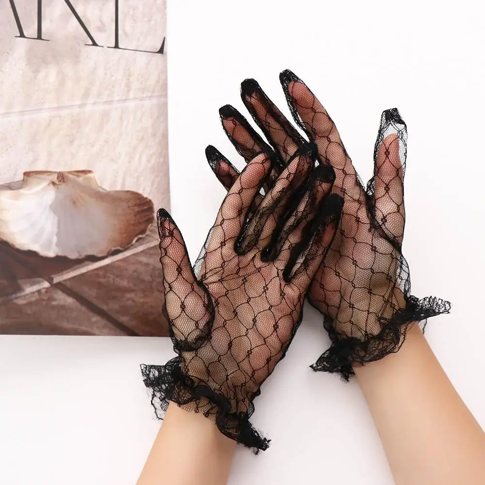 

Elastic Performance Dress Accessories Short Dinner Dress Banquet Thin Mittens Bridal Mesh Gloves Wedding Lace Gloves