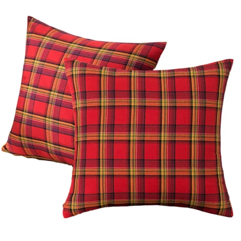 2pcs Set Scottish Tartan Christmas Plaid Throw Pillow Covers Home Holiday Decor Red Green Cushion Cases 30x50cm 45x45cm 50x50cm