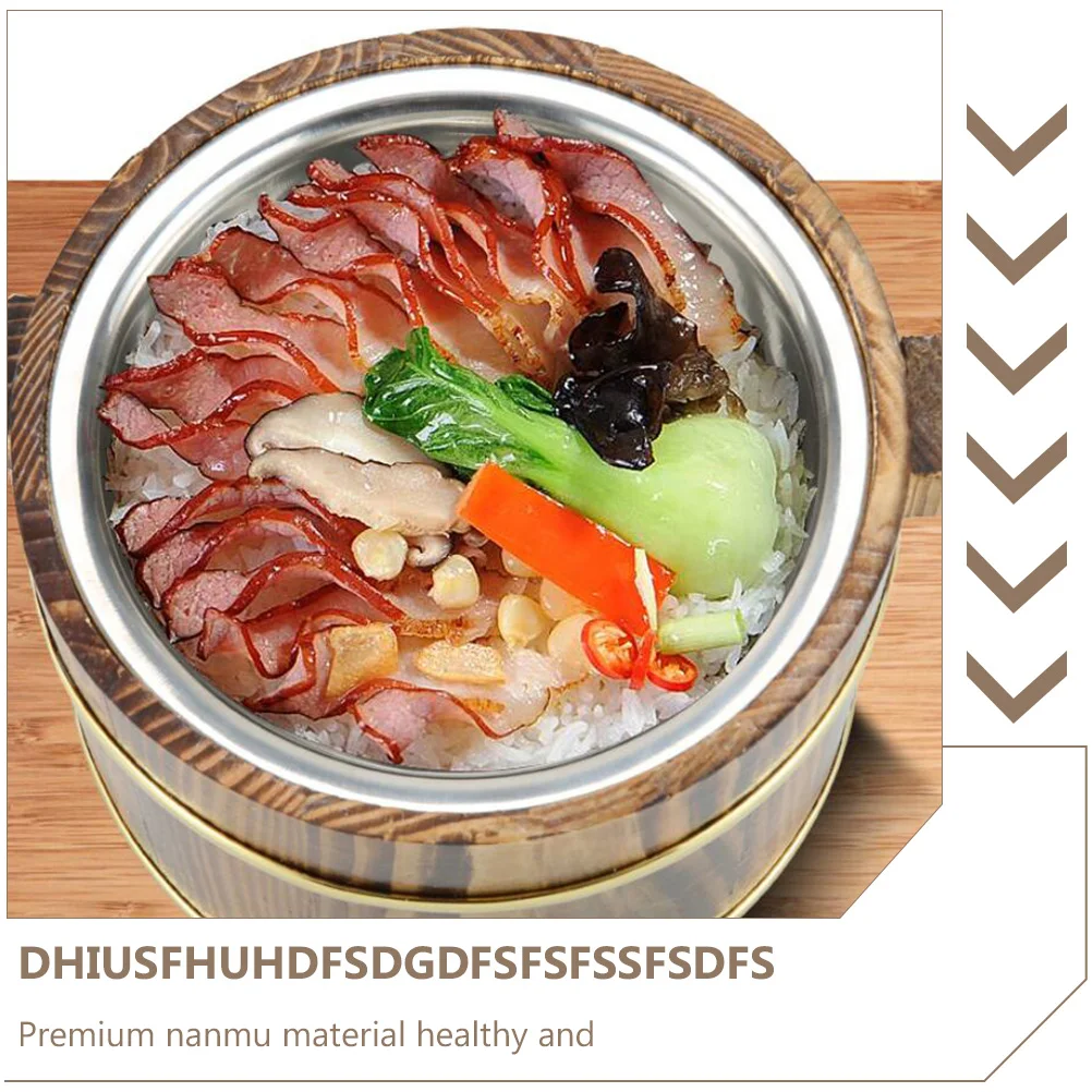 

Wooden Rice Bucket Stainless Steel Bowl Sushi Tofu Container with Lid for Home Hotel Party Practical Storage Fly Proof Dust