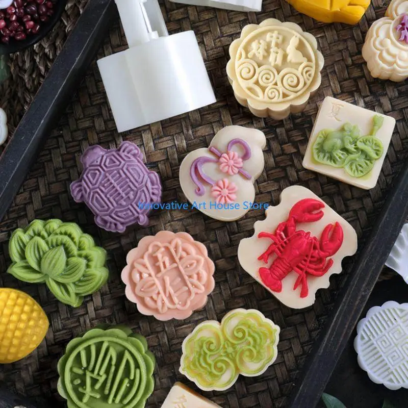 E1PC Hand Pressure Moon Cake Mold for Mid-Autumn Festival 50g for Turtle Cookie Cutter Stamp DIY Bakeware Mould Kitchen Suppl