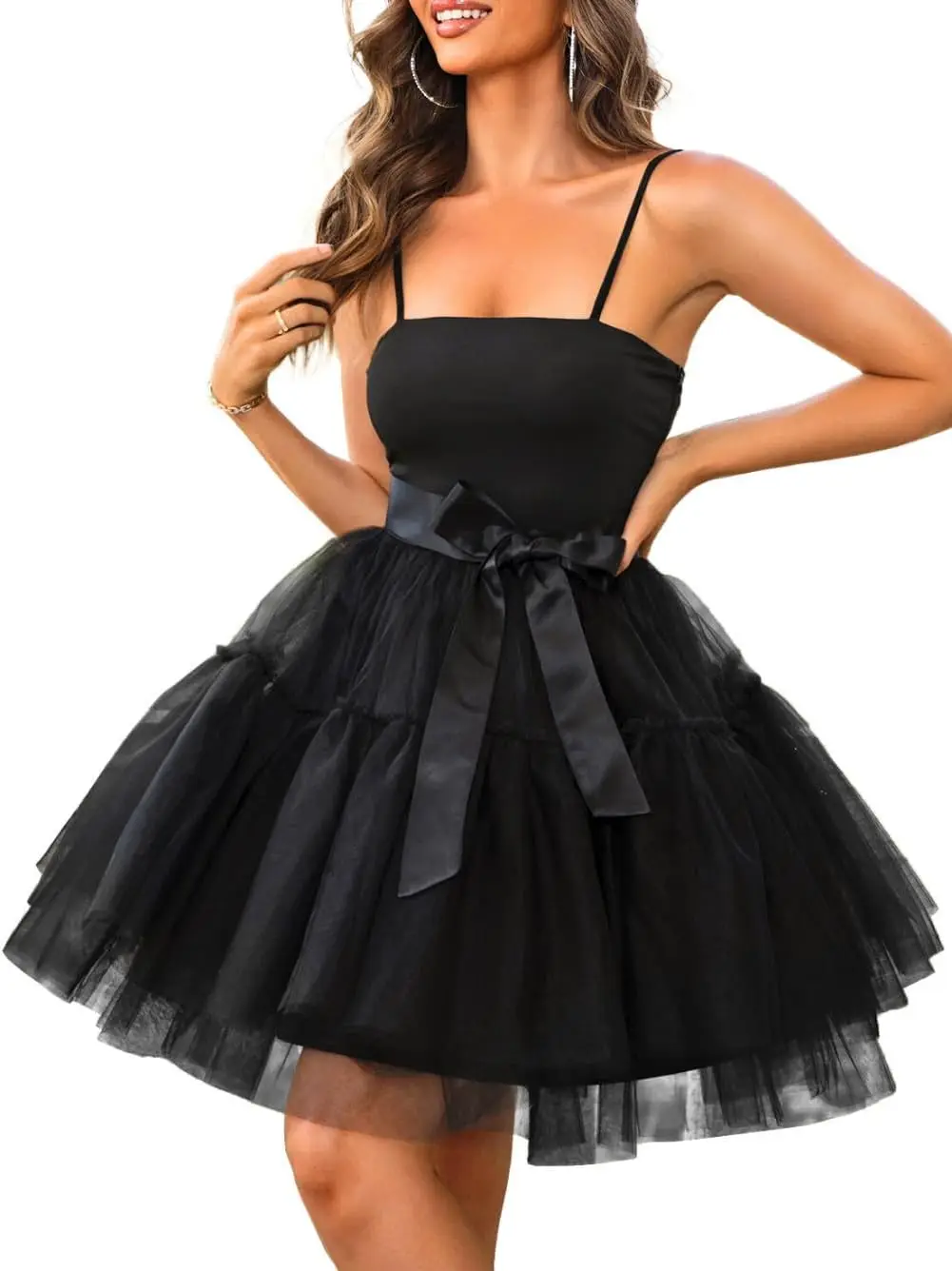 

Elegant Spaghetti Strap Short Tulle Dress for Women Semi Formal Birthday Homecoming Cocktail Party Outfit