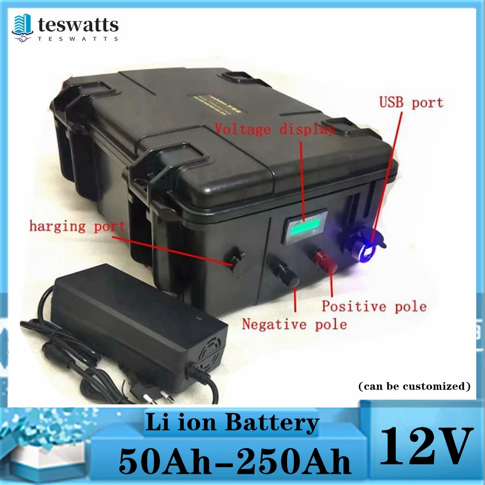 waterproof 12v 80Ah 100ah 60Ah 150Ah 200Ah 250Ah lithium battery  for Trolling Motor Fishing Inflatable Boat camping EV