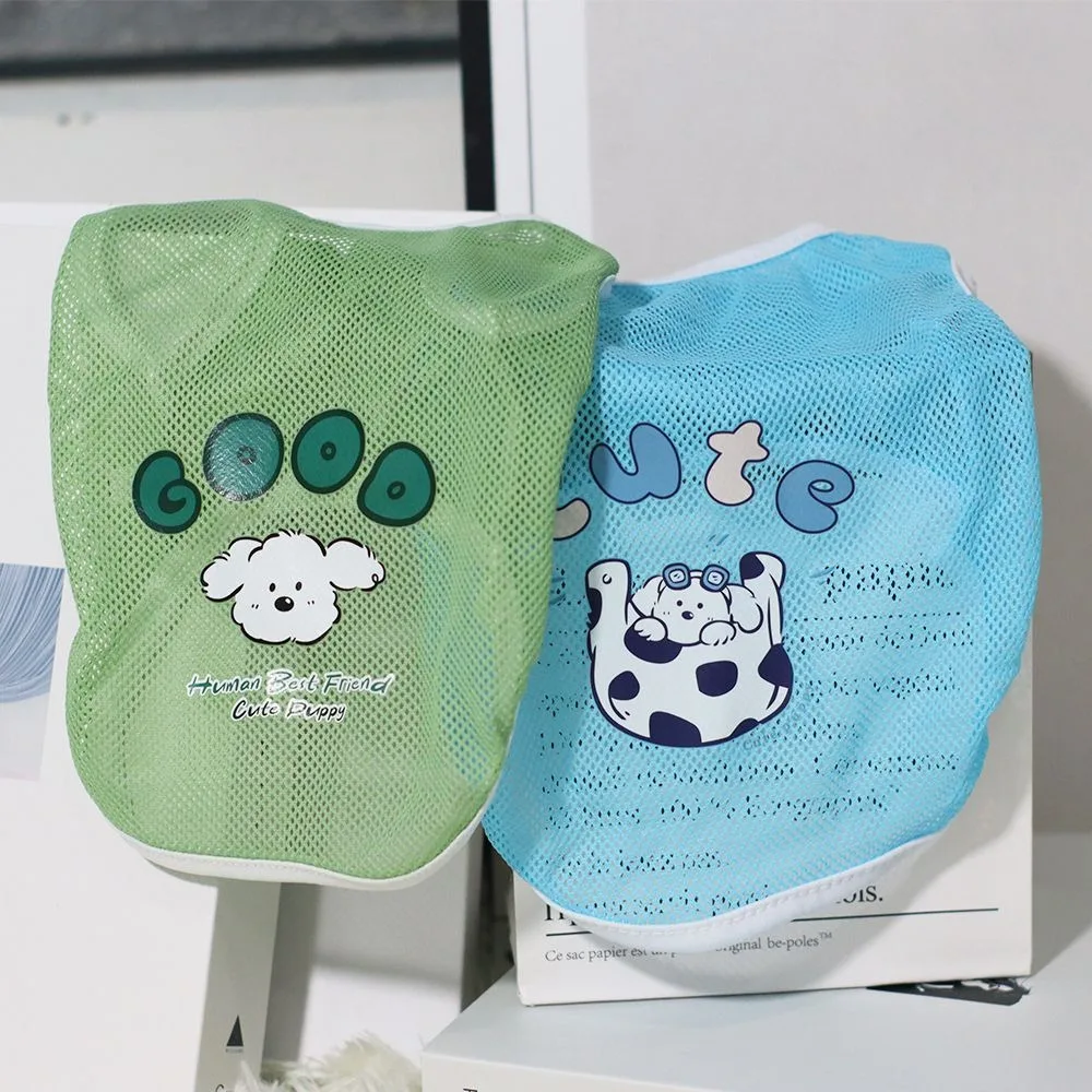 Cute Breathable Pet Mesh Vest Cartoon Pattern Thin Dog Summer Clothes Soft Cat Sunscreen Vest Medium and Large Dogs