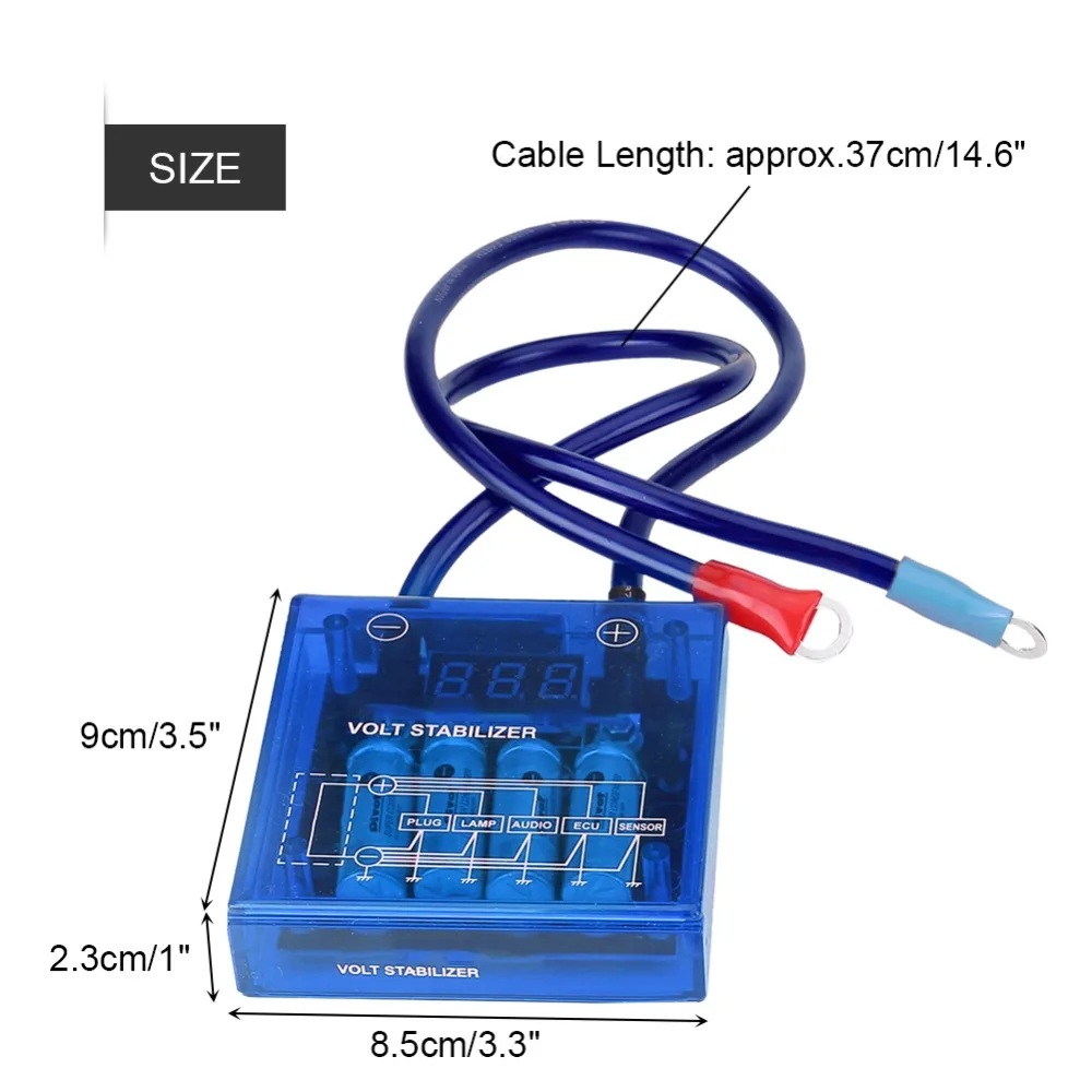 Universal Digital Display Fuel Saver Voltage Stabilizer Regulator Kit W/ 3 Earth Ground Cables for Car Truck