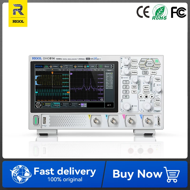 Osciloscopio digital RIGOL DHO802 DHO804 DHO812 DHO814 2/4 canales 70/100MHz 12 bits 1,25GSa/seg 25MPts de profundidad