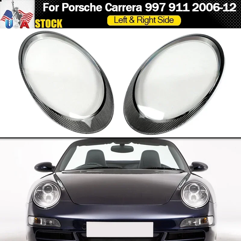 Pair Headlight Shell Lamp Shade Lens Cover For Porsche 997 911 Carrera 2006-2012