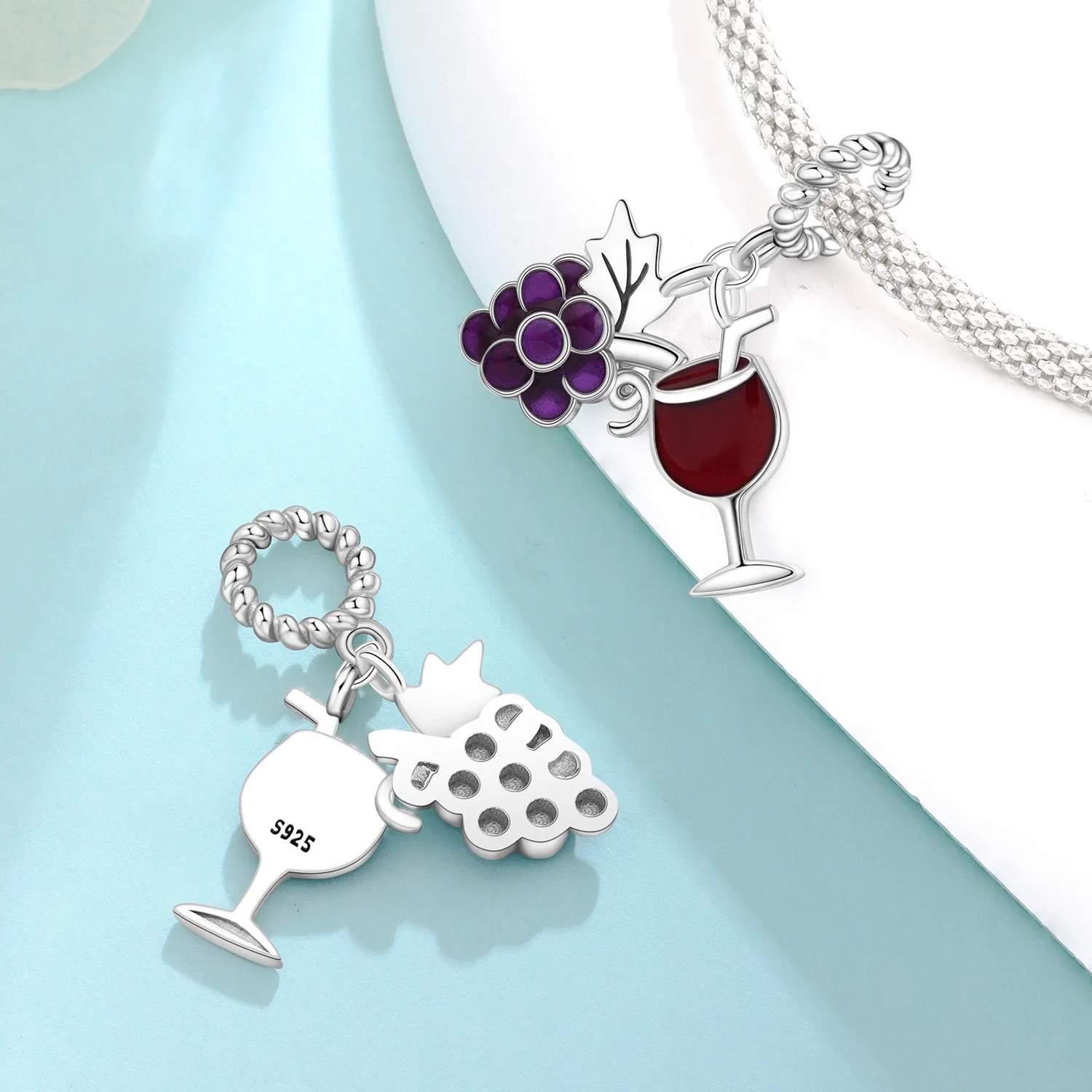 Hot 925 Sterling Silver Purple Wine Glass Pendants Bracelet Charms Fit Women Jewelry Party Beads DIY Exquisite Gifts Accessories