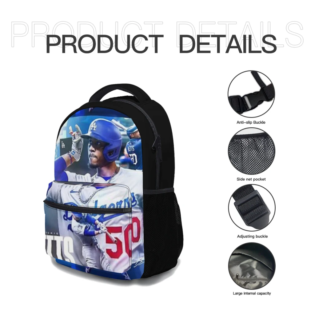 Mookie Betts-mochila de gran capacidad con múltiples bolsillos, bolsa de libros, ajustable, 17 pulgadas, nueva moda