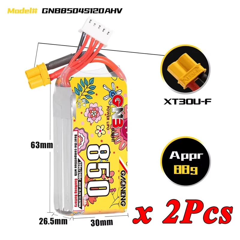 VSVAW 2Pcs GNB 2S 3S 4S 6S Lipo Batterie 650mAh 850mAh 120C/240C mit XT30 Stecker für RC Auto Boot RC FPV Drone Hubschrauber Flugzeug Teile 9