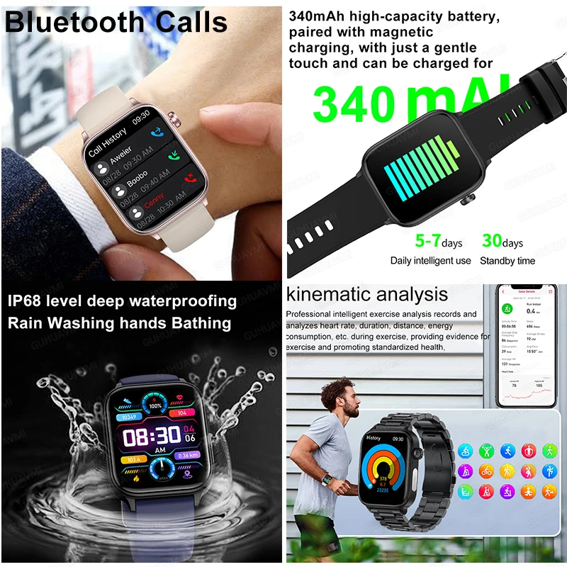 2024 New Men Medical Grade ECG+PPG Uric Acid Non-Invasive Blood Sugar Smart Watch Men Heart Rate HD Bluetooth Call smart watch