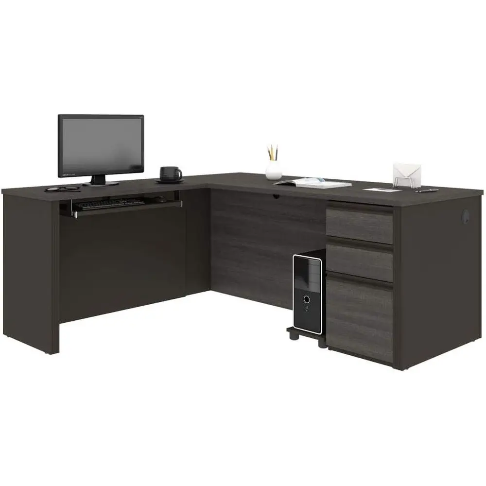 

72W L-образный стол Bark Grey с тумбой-пюпитром