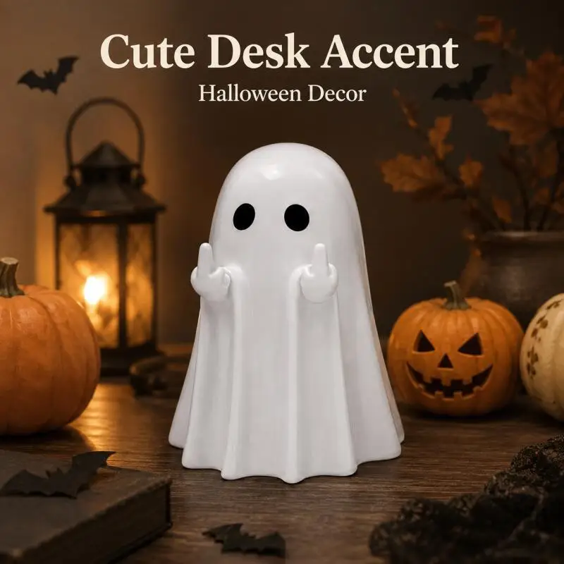 Cute Ghost Decor Figurines, Black & White Halloween Desk Ornaments for Home Shelf Party Display