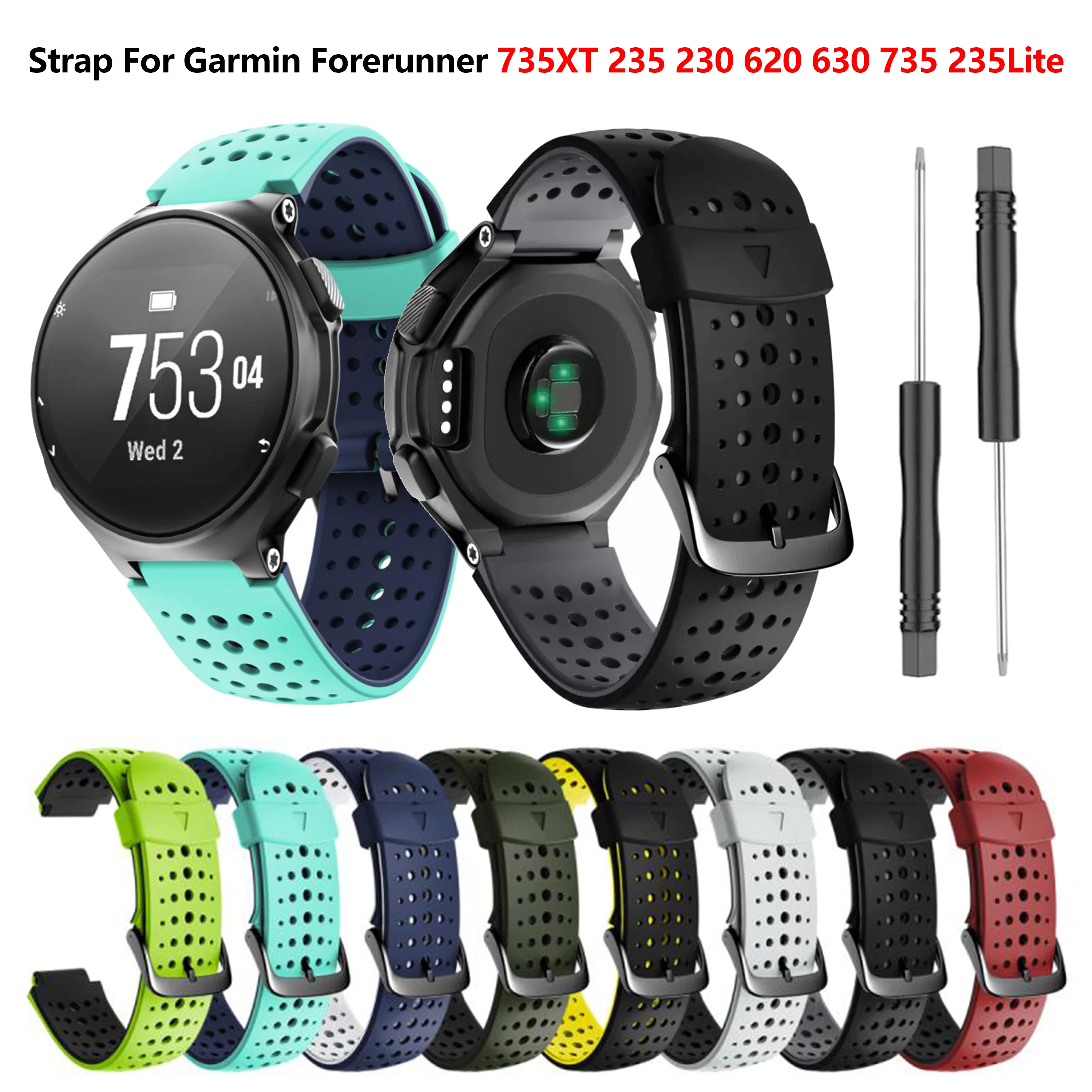 Silicone Strap for Garmin Forerunner 735XT 220 230 235 620 630 Sports Watch band Bracelet for Forerunner 235 Lite Approach S6