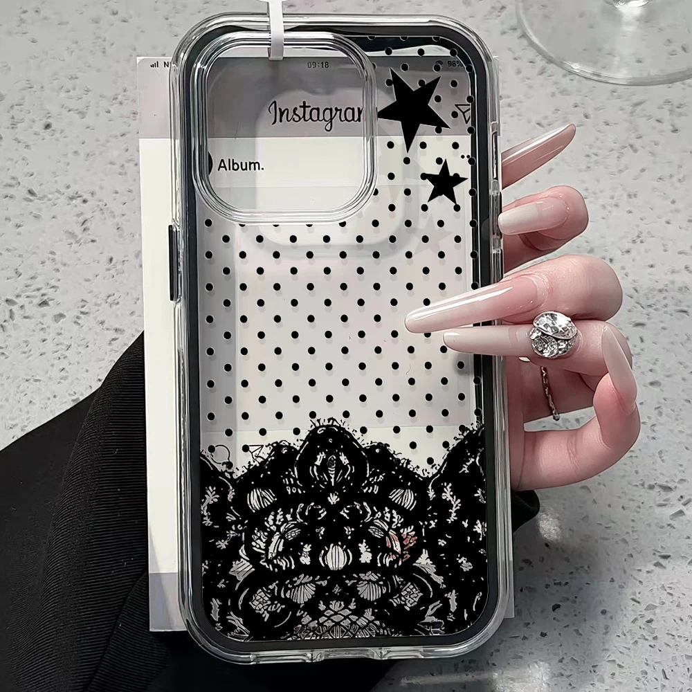 Polka Dot Lace Stars Clear Phone Case For Samsung Galaxy S26 Ultra S25 S24 s22 s23 Plus FE A57 A54 A55 A53 A16 A15 4G 5G Cover