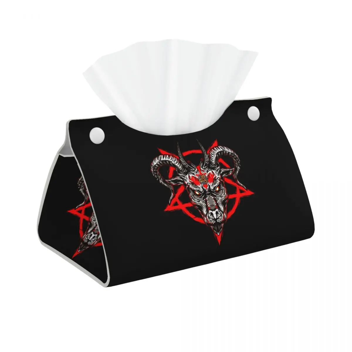 Custom Baphomet Goat Pentagram Occult Magic Tissue Box Cover Rectangular PU Leather Devil Satan Facial Tissues Holder for Home