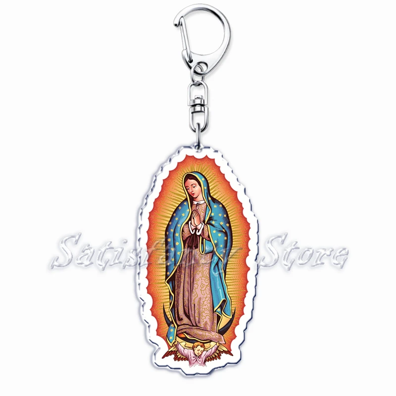 Vintage Our Lady of Guadalupe Mexican Virgin Mary Keychains Ring for Accessories Bag Pendant Key Chain Jewelry Fans Gifts