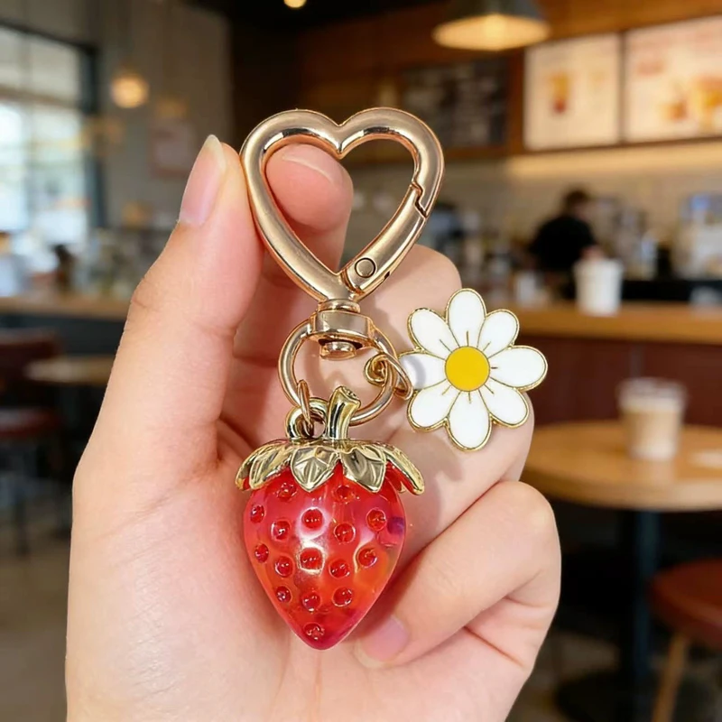 Cute Strawberry Keychain,Bag Charms,Kawaii Heart Flower Key chains Accessories Decor for Girls Purse Gifts
