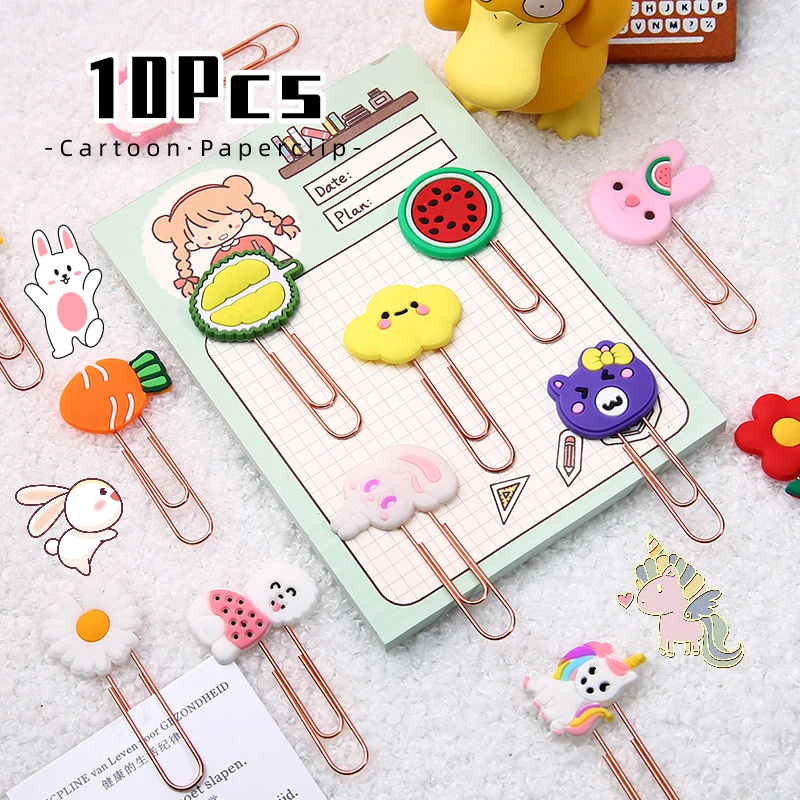 

10Pcs/Lot Cute Kawaii Cartoon Metal Paperclip Learning Stationery Cute Bunny Unicorn Bookmark Clip Office Supplies Paper Clip