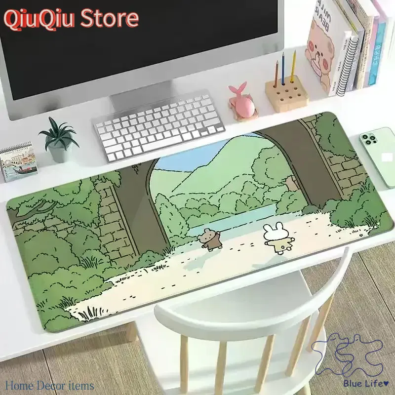 

Исцеляющая иллюстрация, зеленый коврик для мыши с защитой глаз, супер большой коврик для рабочего стола для девочек, защита запястья, клавиатура, игровой коврик
