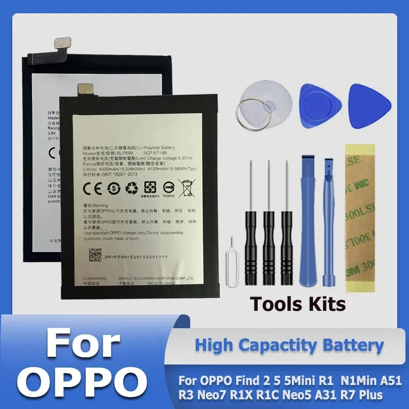 BLP551 BLP567 BLP577 BLP595 BLP599 Battery For OPPO Find 2 5 5Mini R1  N1Min A51 R3 Neo7 R1X R1C Neo5 A31 R7 Plus + Tool Kit