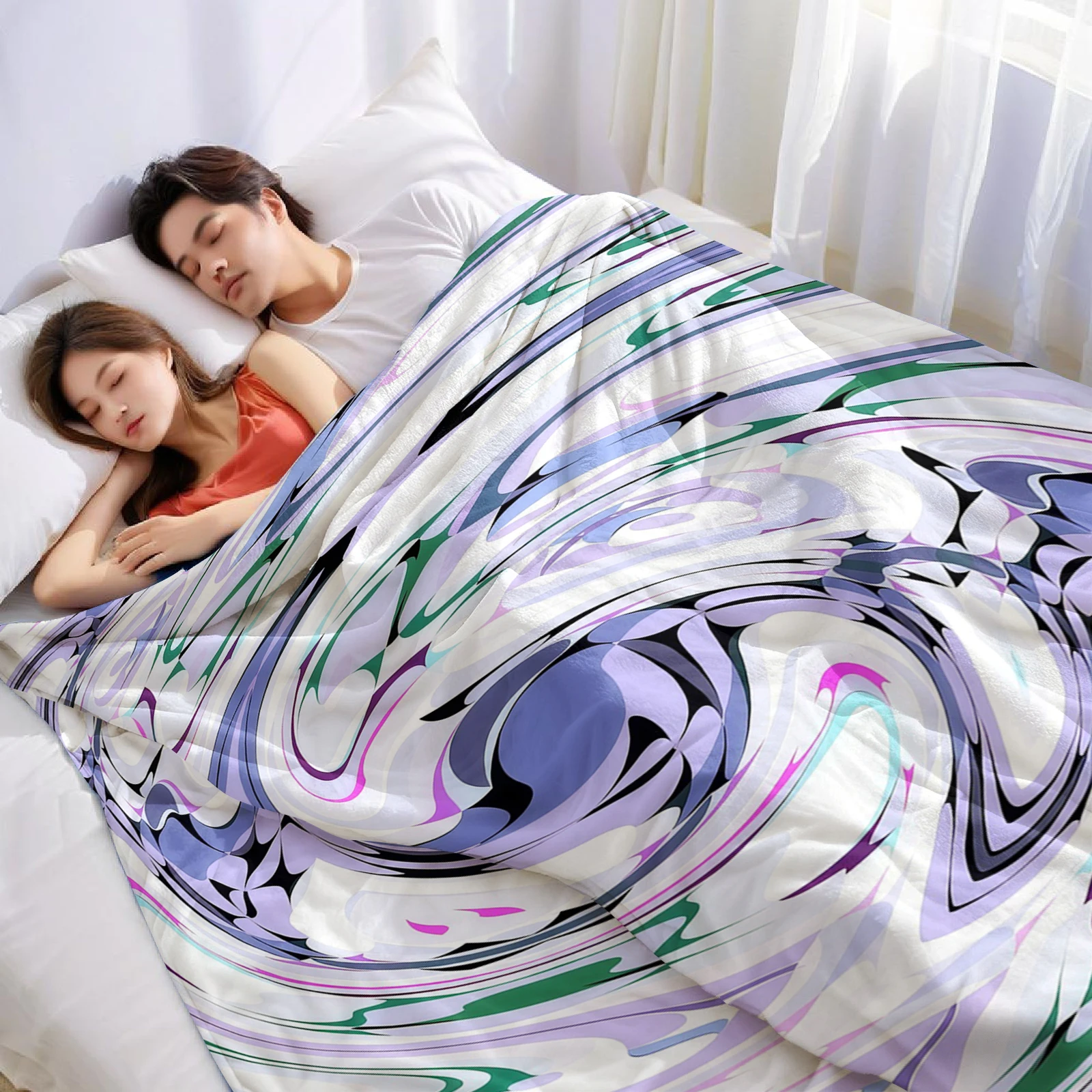Purple Swirl Liquid Marble Cartoon Anime Print Flannel Blanket Soft Warm Throw for Kids Bedroom Sofa Bed Christmas Office Car