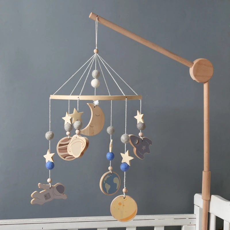 Crib Ornament Toy Wooden Hanging Rattle Crib Mobile Toy Baby Stroller Decoration D5QF