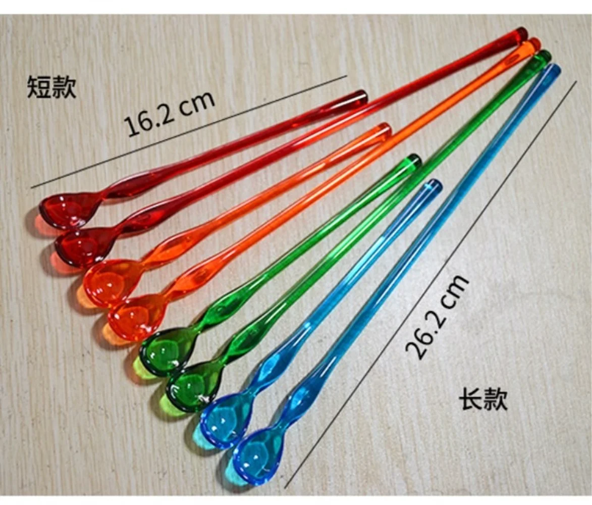 4Pcs Acrylic Stick Short Coffee Spoons Long Handled Mixing Spoon Set Cold Drink Fruit Ice Cream Dessert Tea Scoop Ladle