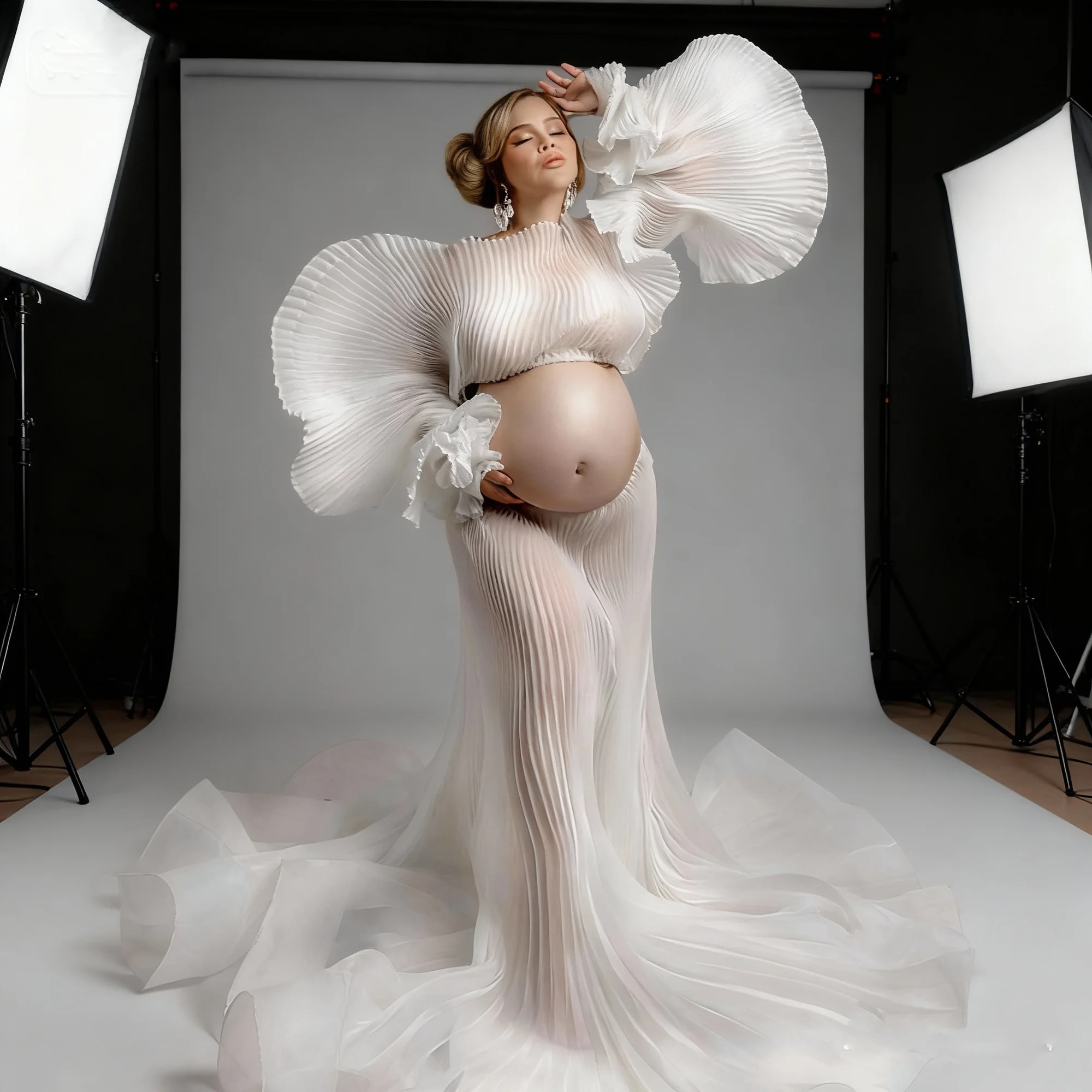 

Белое плиссированное платье мечты для беременных, фотосессия, два предмета, платья для детского душа, комплекты для стрельбы для беременных, платье на заказ